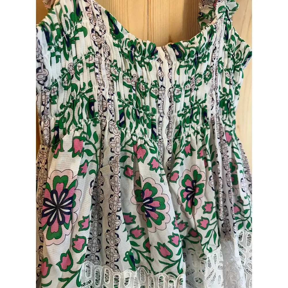 Tory Burch Floral Smocked Lace Trim Tank Top - Size 12